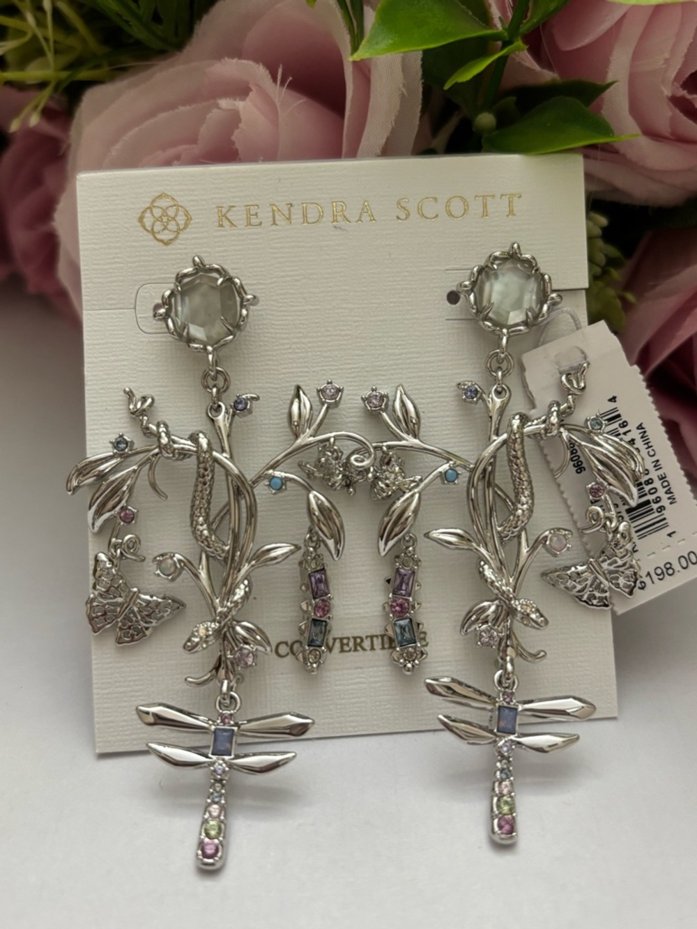 NWT Kendra Scott Devin Convertible Statement Earrings in silver Pastel Mix